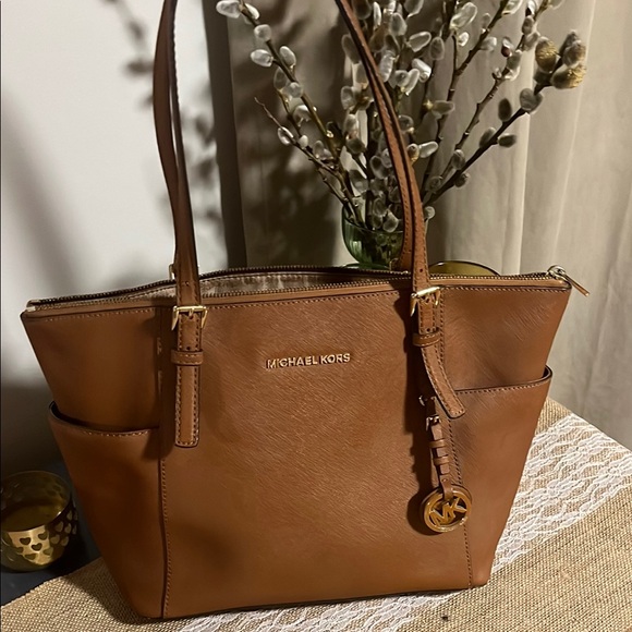 Michael Kors Tan Leather Tote with Signature Charm - Picture 16 of 17